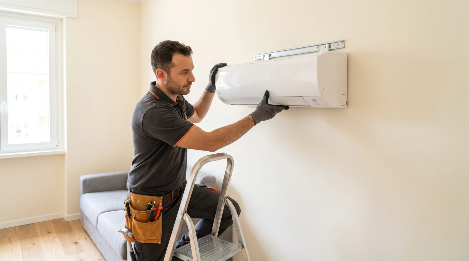 Tecnico qualificato che installa un condizionatore split a parete, installazione inclusa - Risparmio Facile